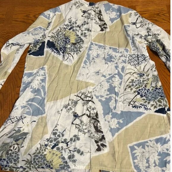 Citron of Santa Monica Asian Print Bamboo Blend Button Down Long Tunic Sz L - Picture 12 of 15